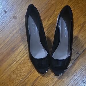 Kelly & Katie Black Suede Peep Toe Heels